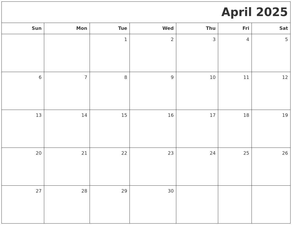 April 2025 Printable Blank Calendar