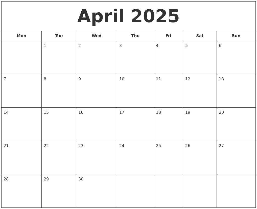 April 2025 Printable Calendar