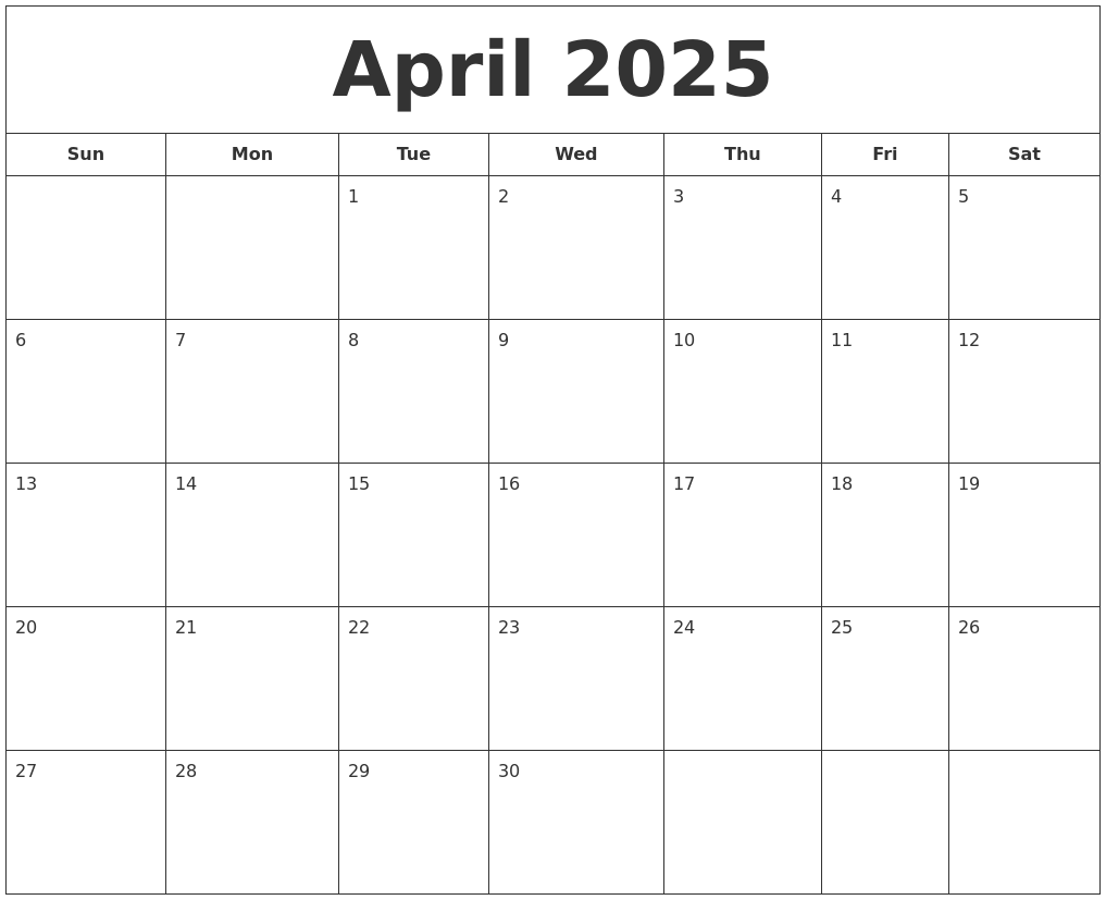 April 2025 Printable Calendar