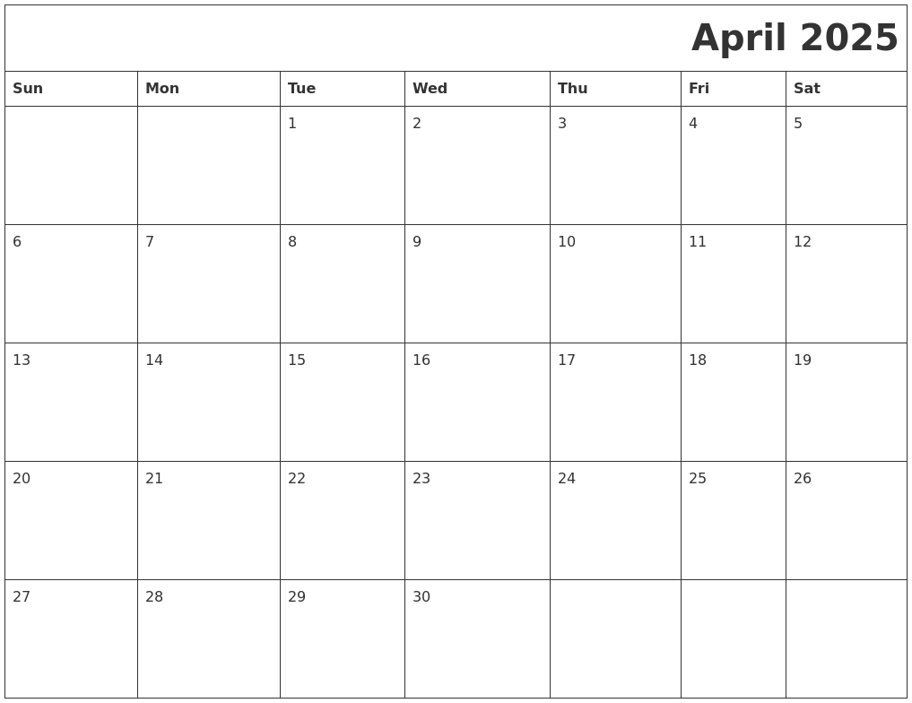 April 2025 Printable Calender