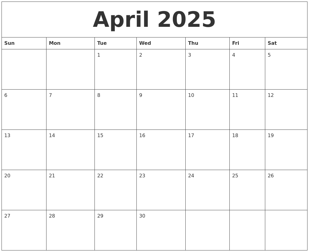 April 2025 Printable December Calendar