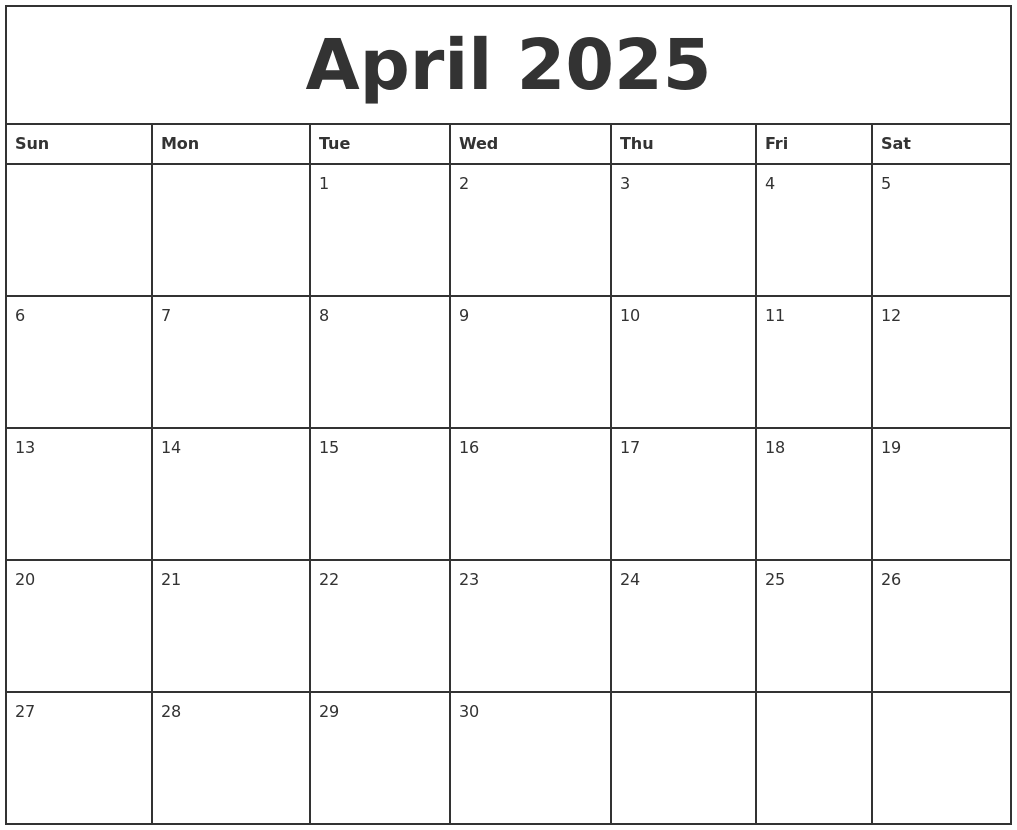 April 2025 Printable Monthly Calendar