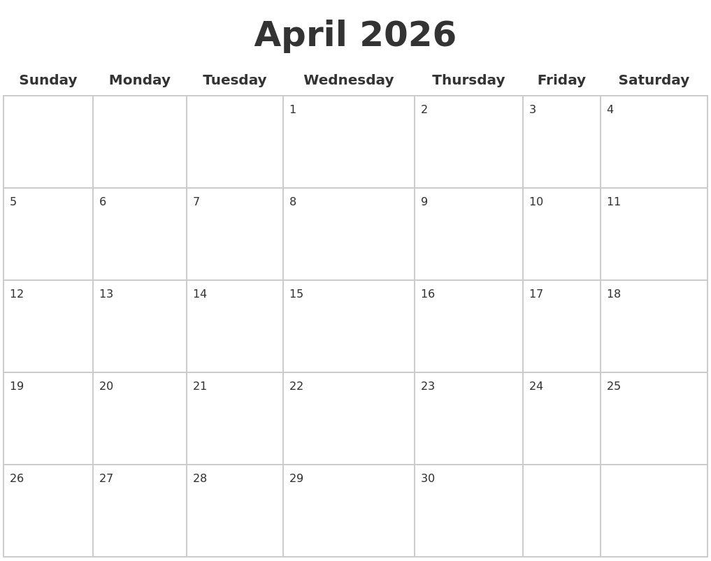 April 2026 Blank Calendar Pages