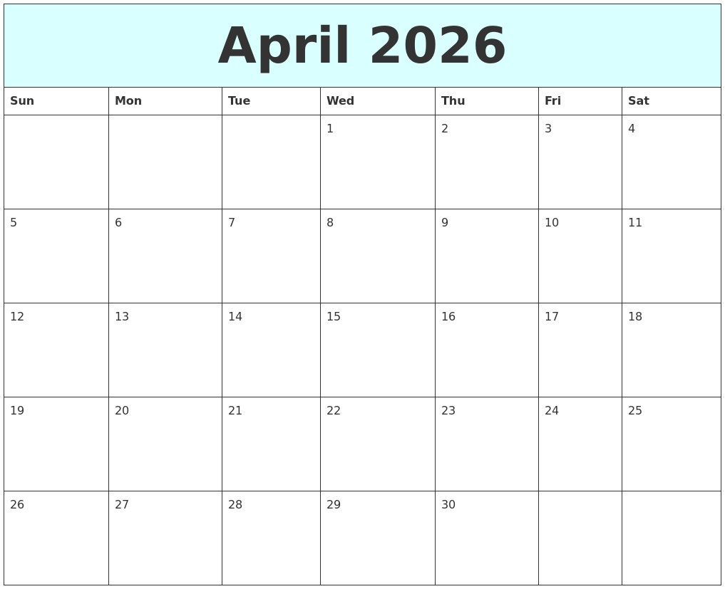 April 2026 Free Calendar