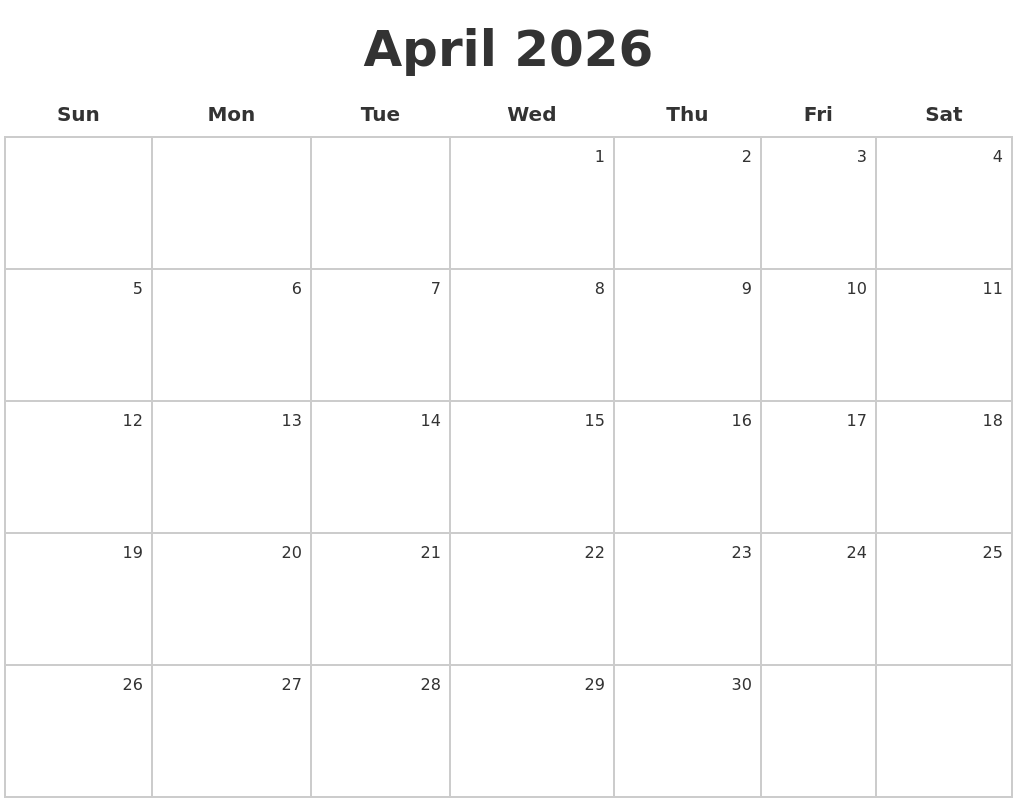 April 2026 Make A Calendar