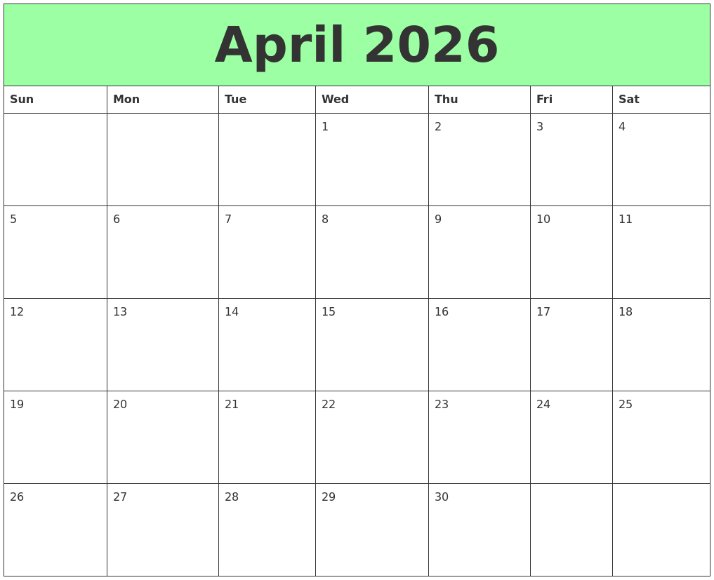 April 2026 Printable Calendars