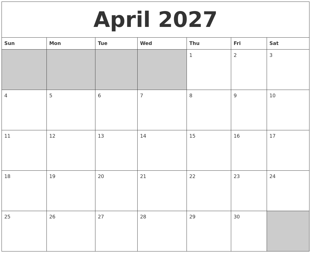 April 2027 Blank Printable Calendar