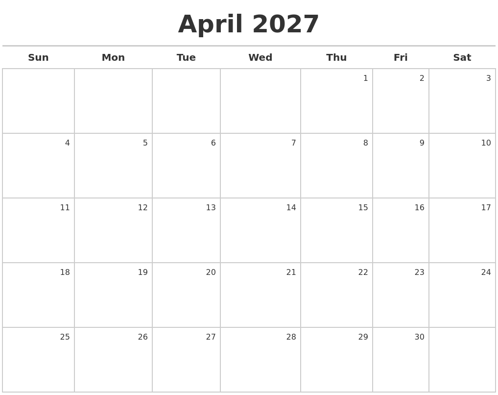 April 2027 Calendar Maker