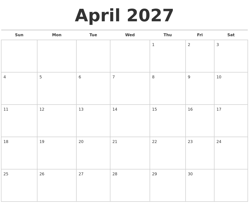 April 2027 Calendars Free