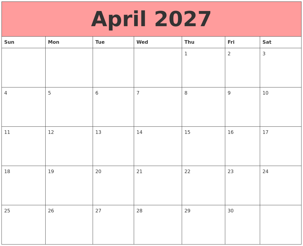 April 2027 Calendars That Work