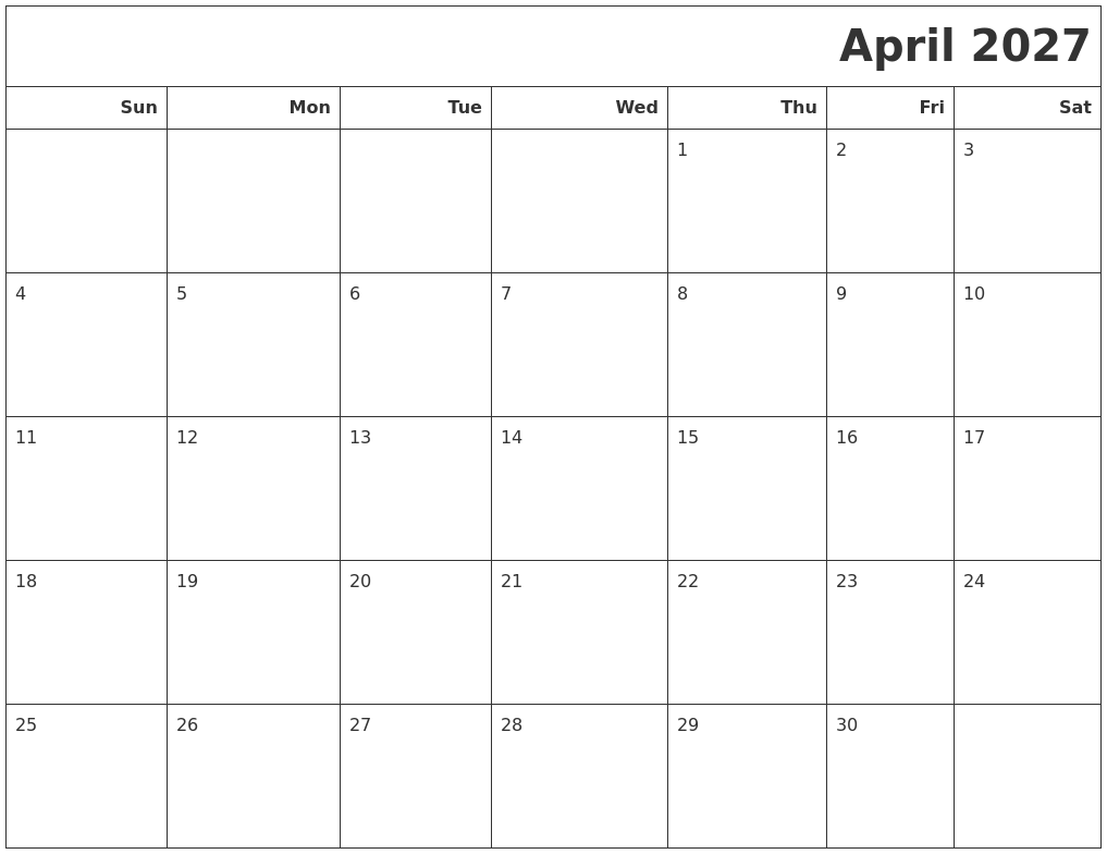 April 2027 Calendars To Print