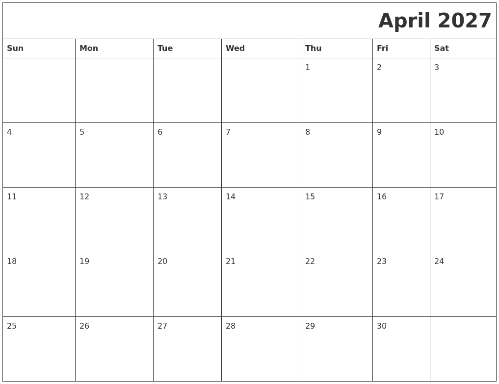 April 2027 Download Calendar