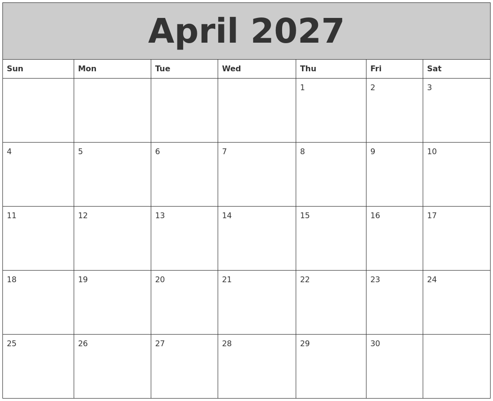 April 2027 My Calendar