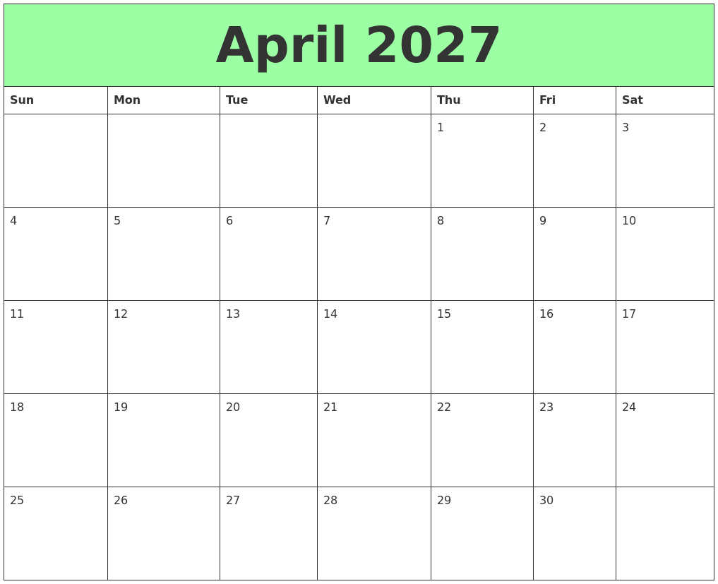 April 2027 Printable Calendars