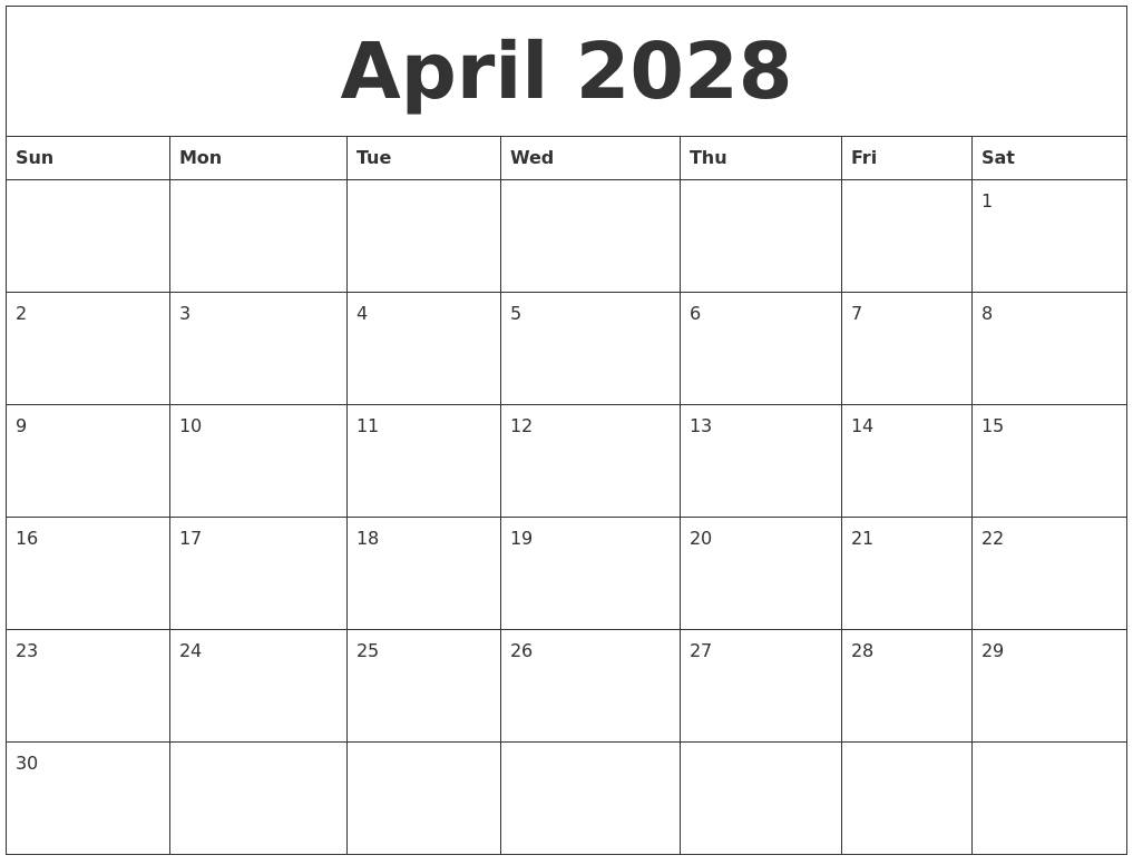 April 2028 Free Online Calendar