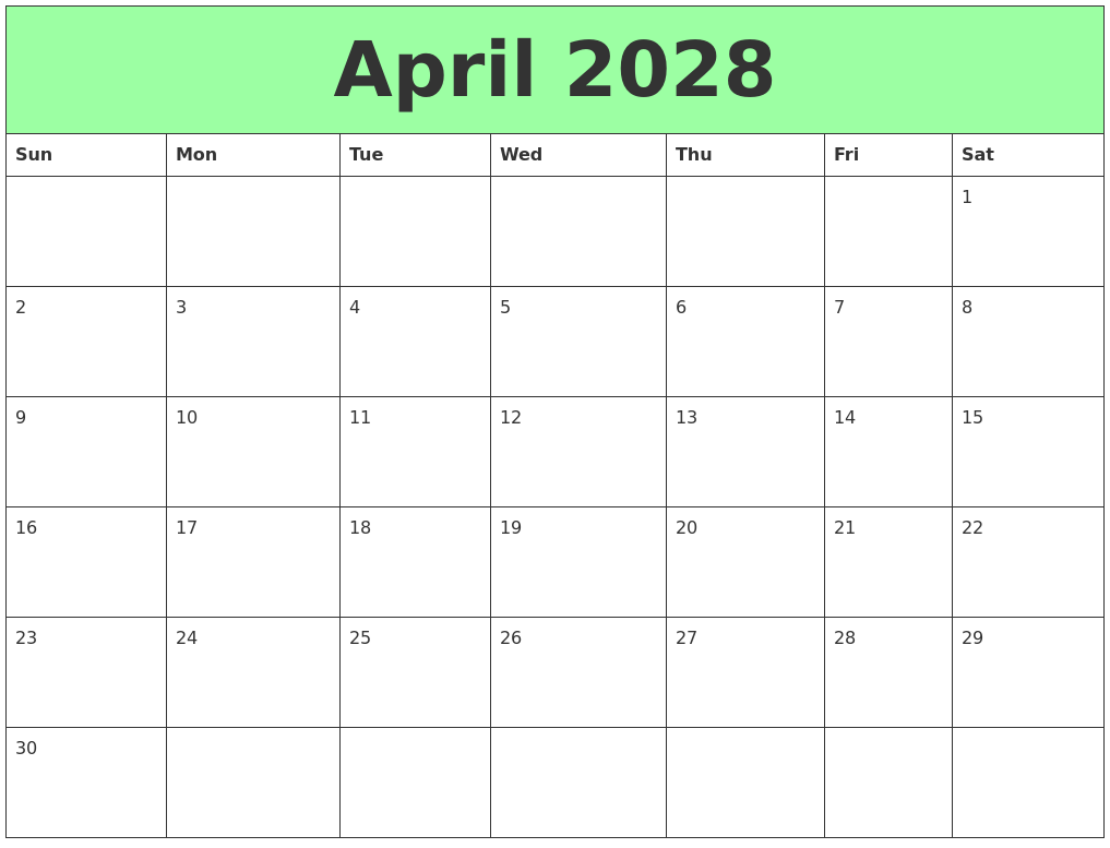 April 2028 Printable Calendars