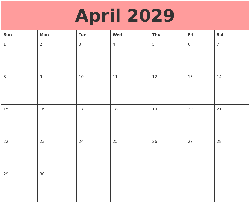 April 2029 Calendars That Work