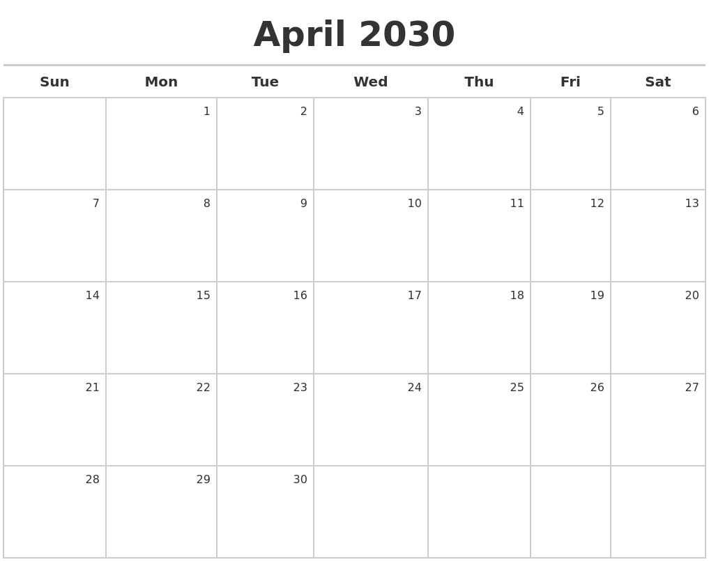April 2030 Calendar Maker