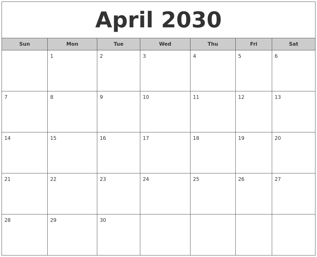 September 2030 Free Online Calendar
