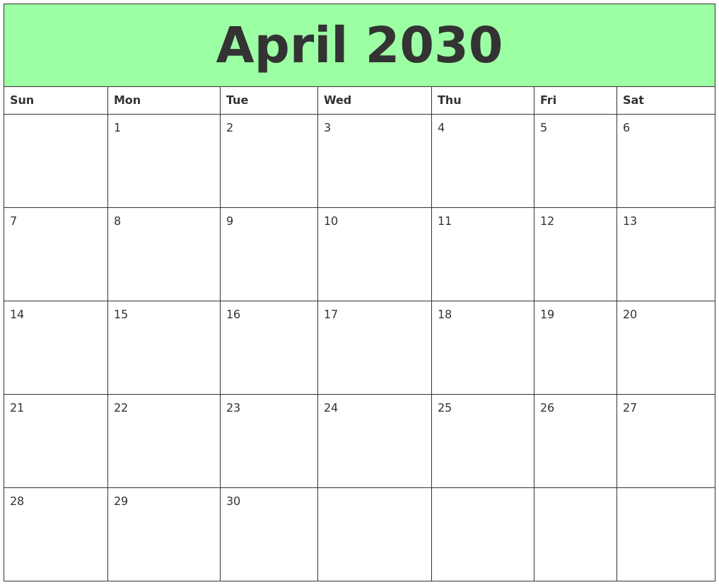 April 2030 Printable Calendars