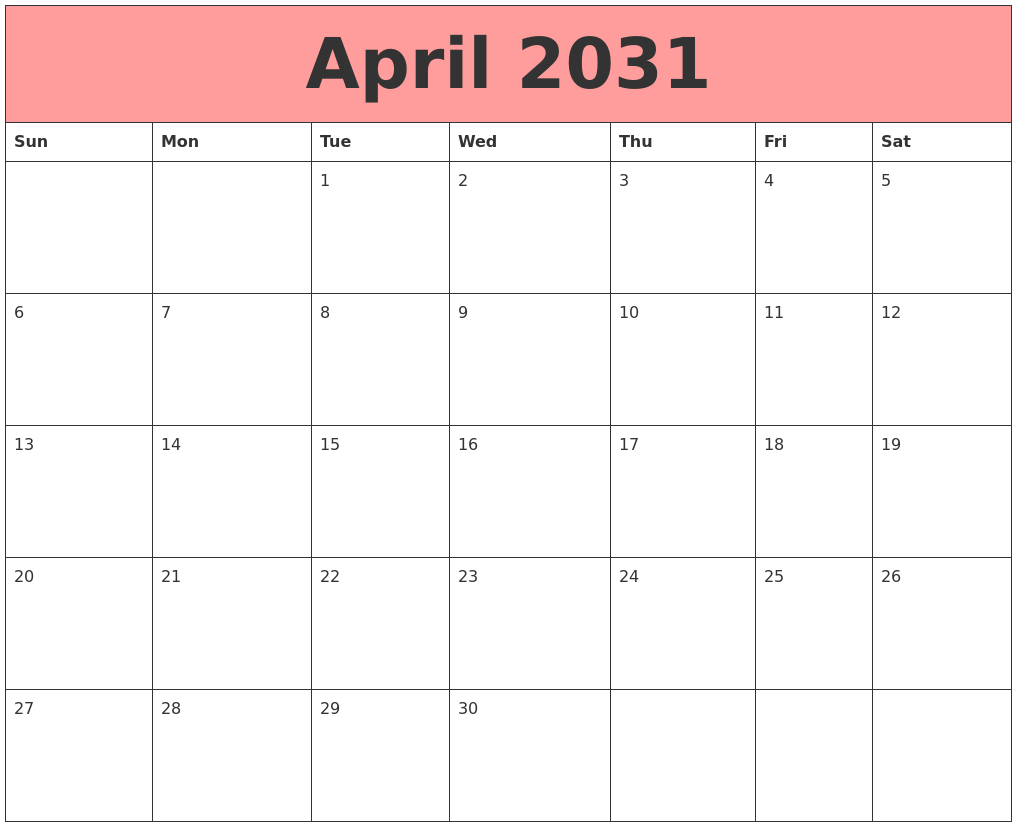 April 2031 Calendars That Work