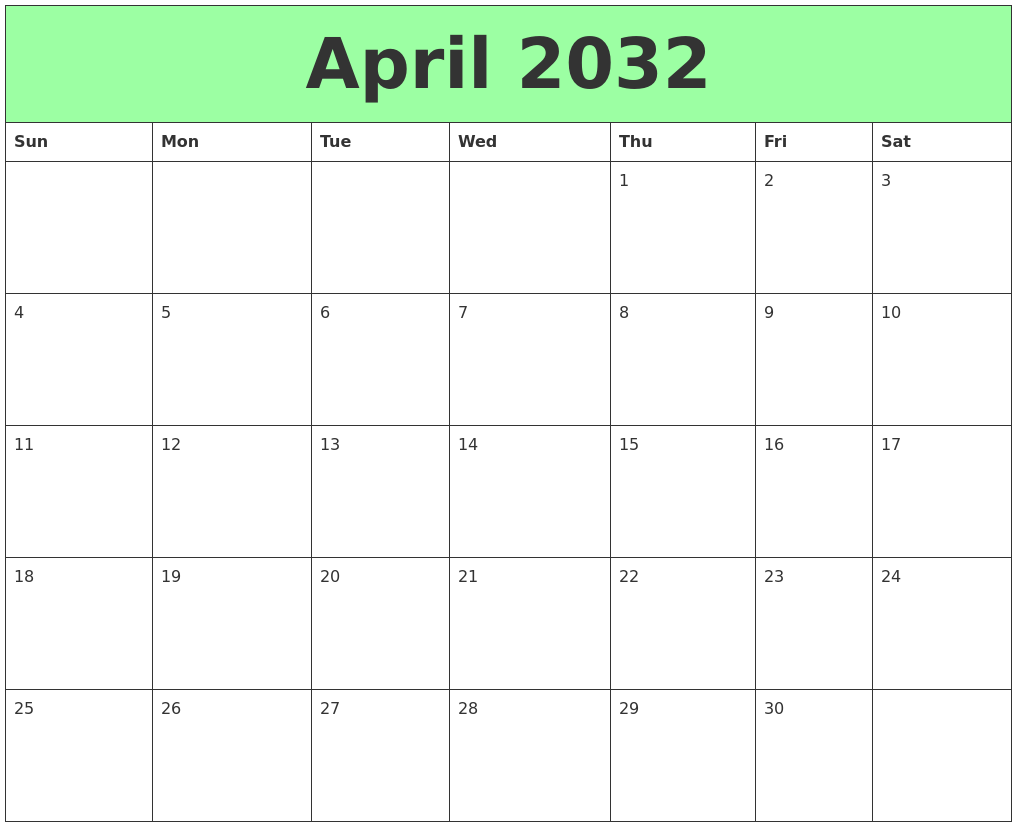 April 2032 Printable Calendars