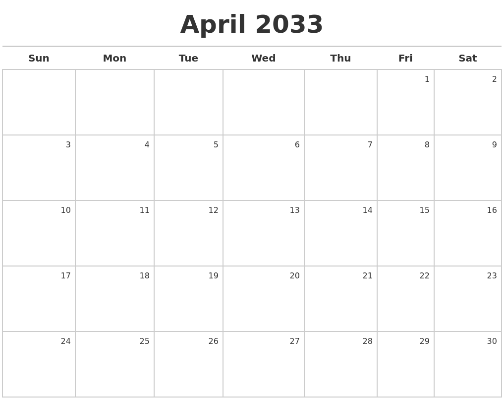 April 2033 Calendar Maker