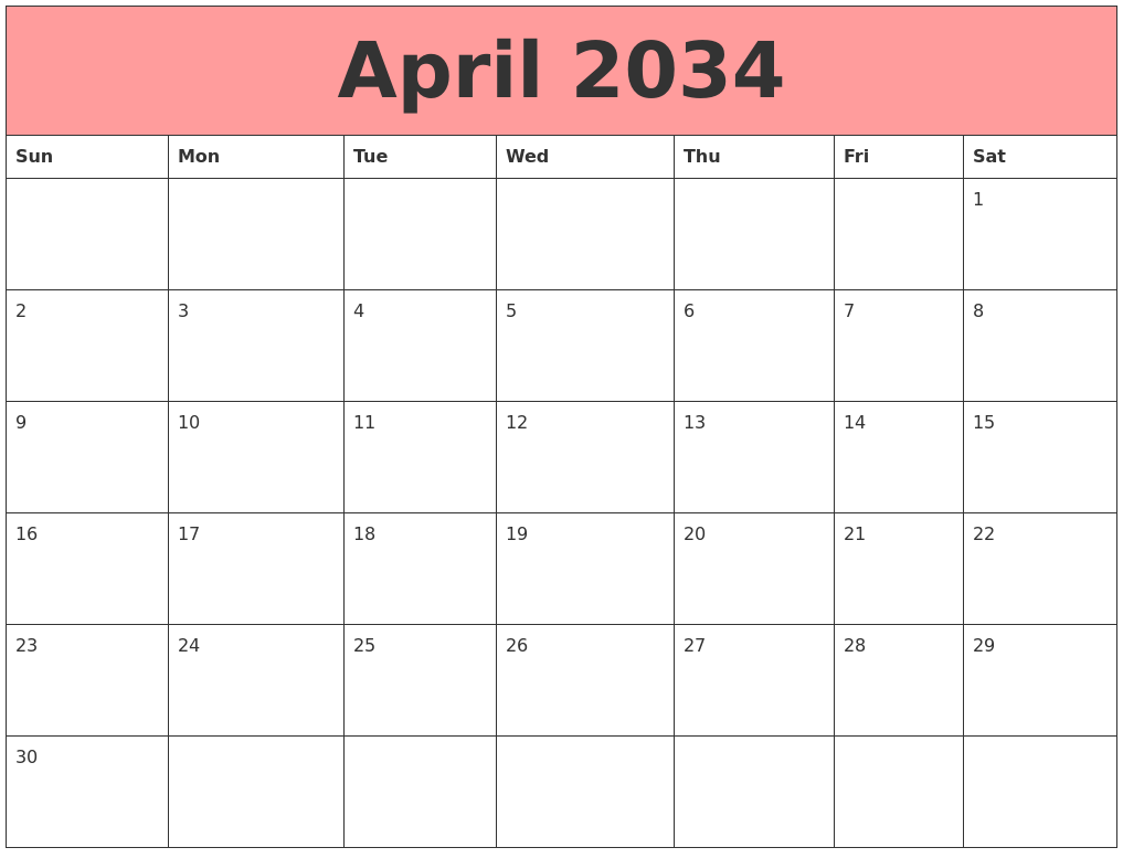 April 2034 Calendars That Work