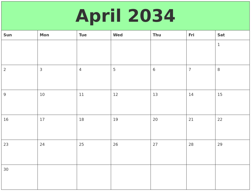 April 2034 Printable Calendars