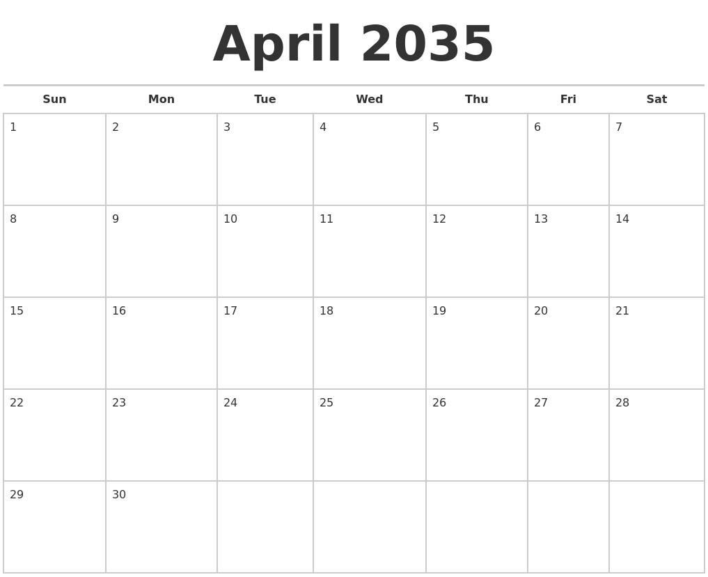 April 2035 Calendars Free