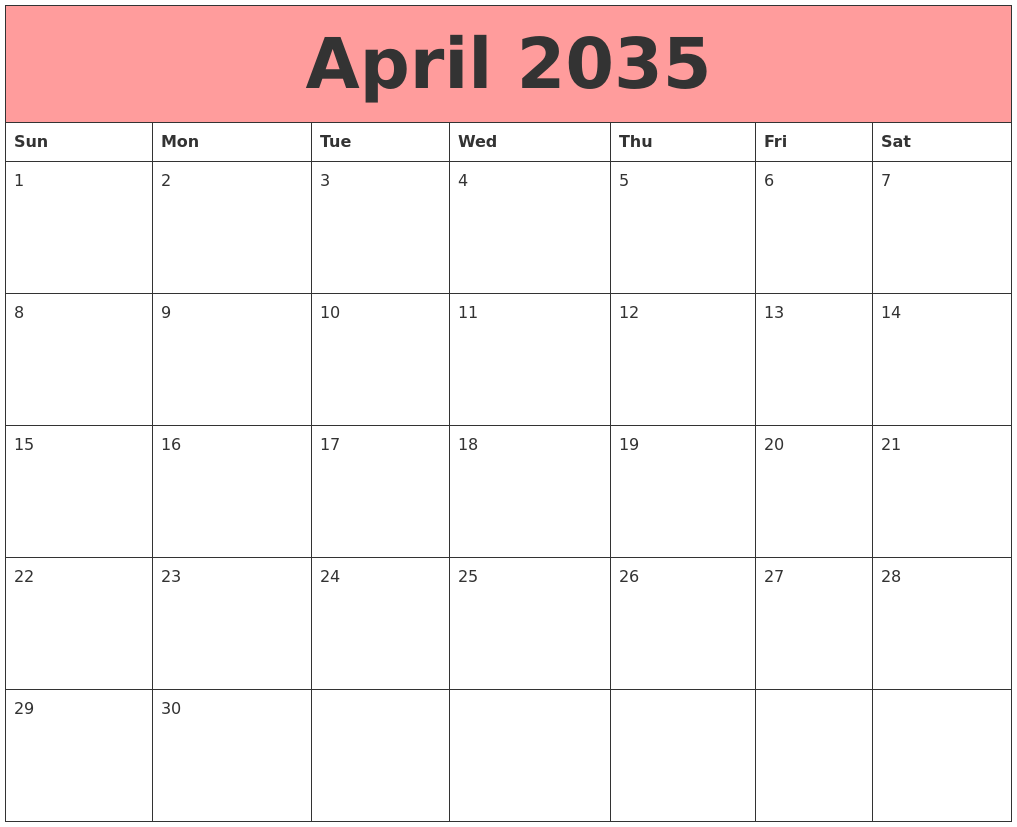 April 2035 Calendars That Work