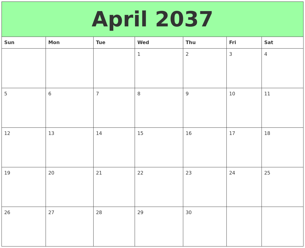 April 2037 Printable Calendars
