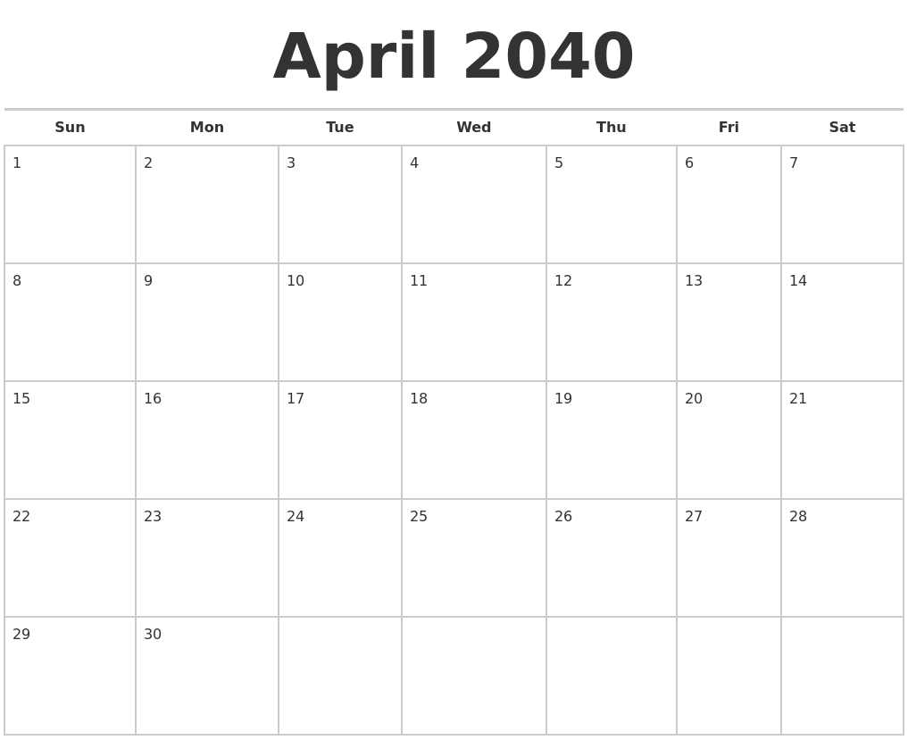 April 2040 Calendars Free