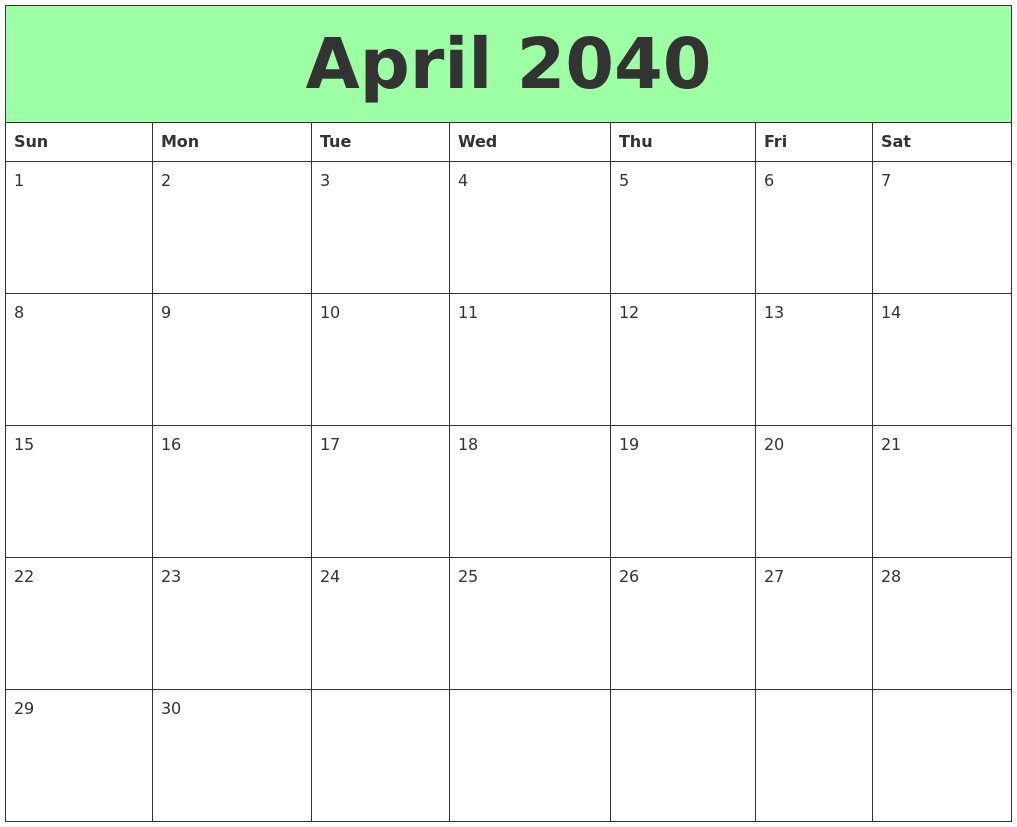 April 2040 Printable Calendars