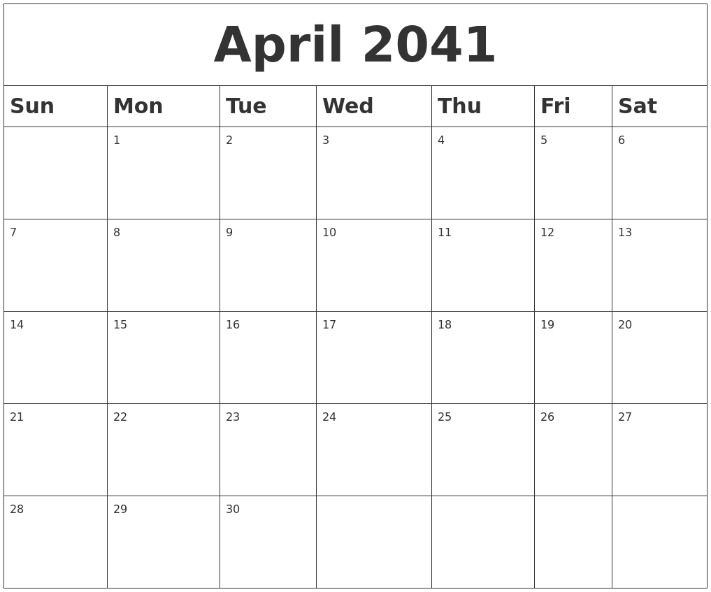 April 2041 Blank Calendar