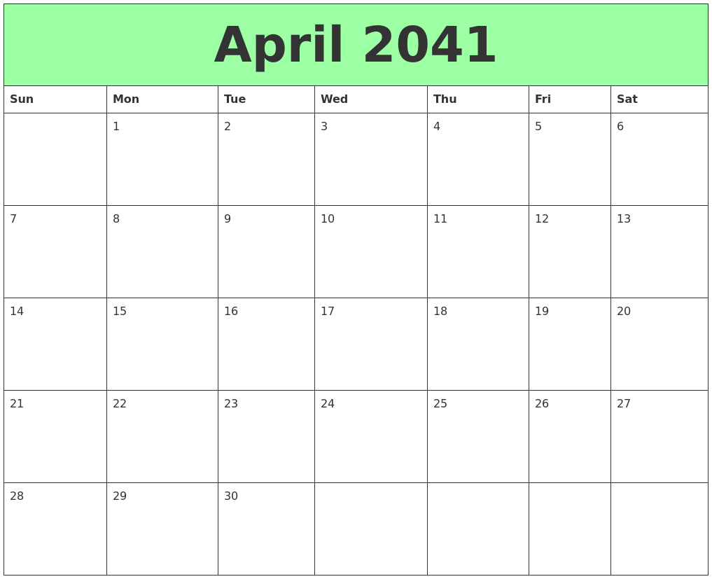 April 2041 Printable Calendars