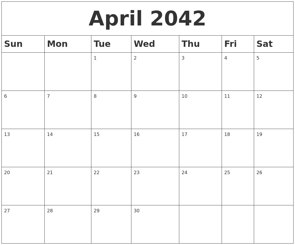 April 2042 Blank Calendar