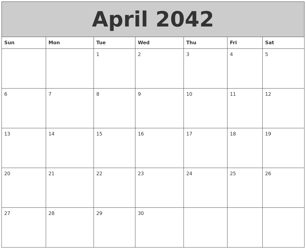 April 2042 My Calendar