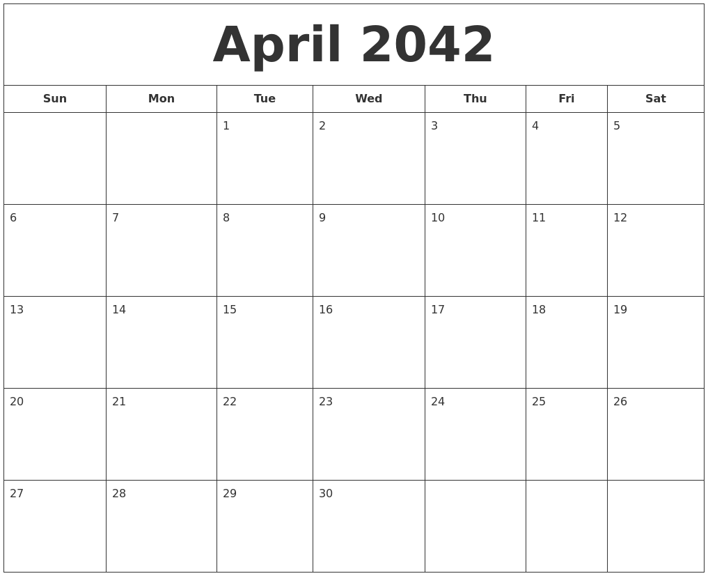 April 2042 Printable Calendar