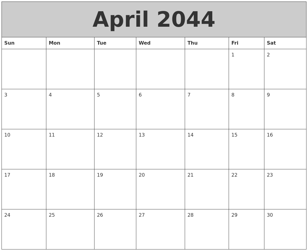 April 2044 My Calendar