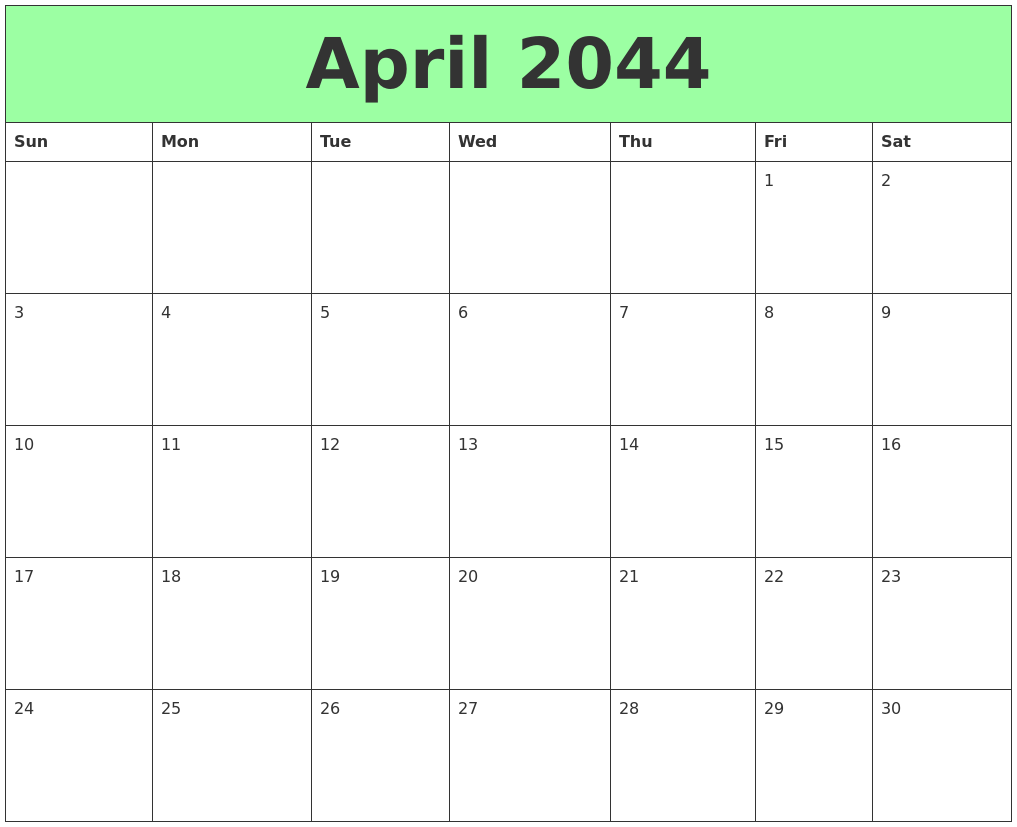 April 2044 Printable Calendars