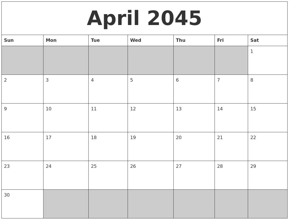 April 2045 Blank Printable Calendar
