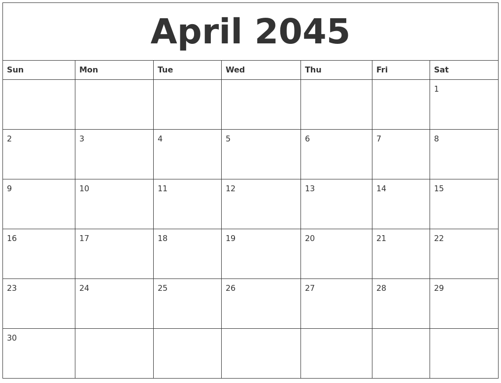 April 2045 Calendar Layout
