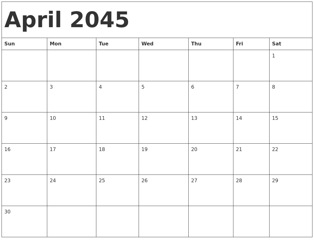 April 2045 Calendar Template