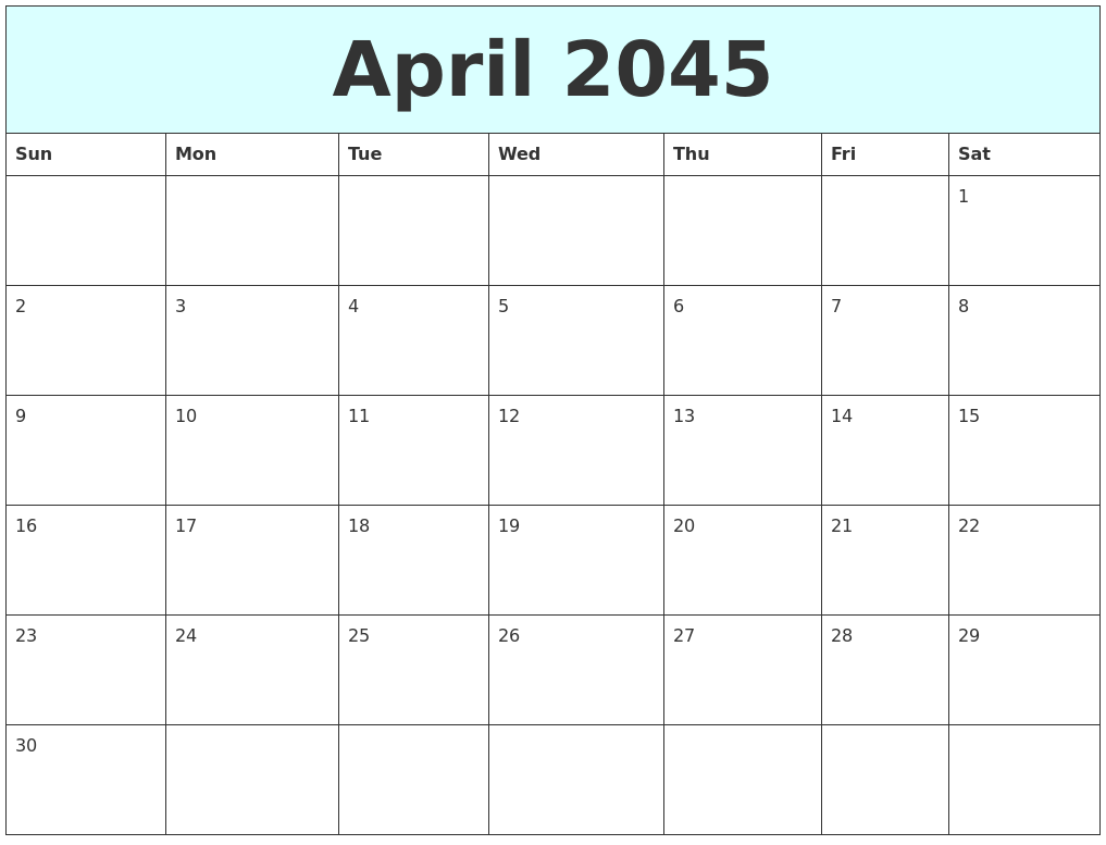 April 2045 Free Calendar