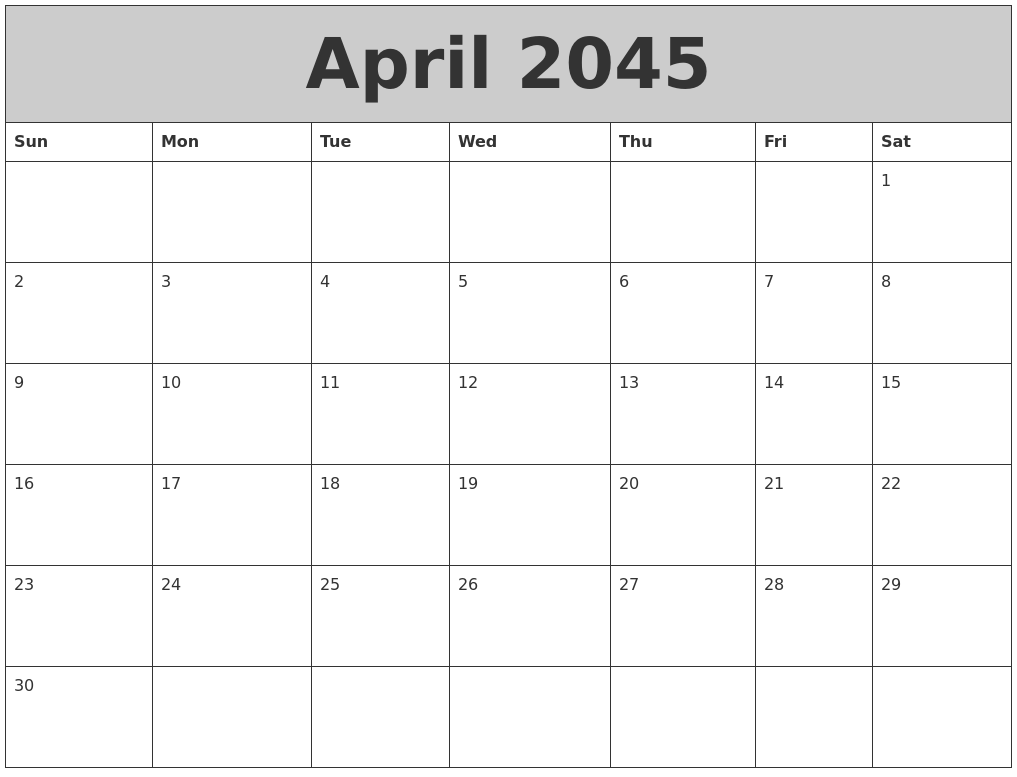 April 2045 My Calendar