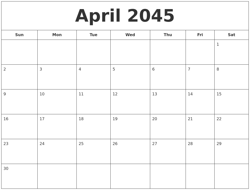 April 2045 Printable Calendar