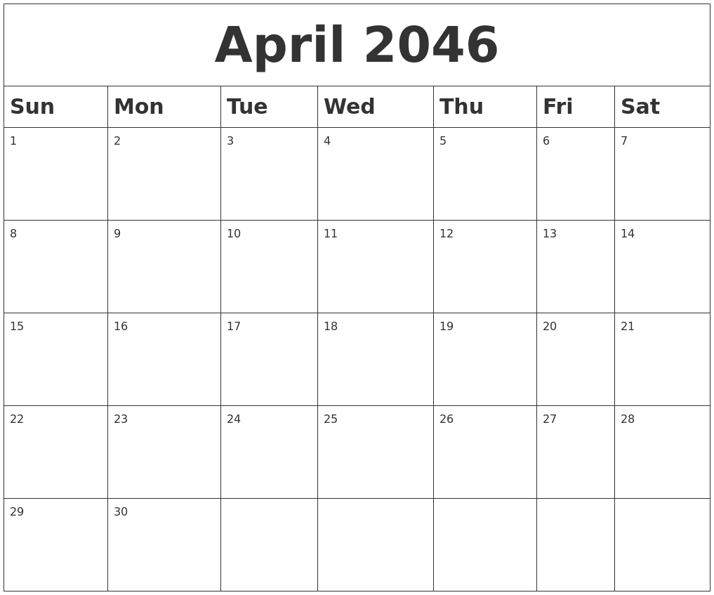 April 2046 Blank Calendar