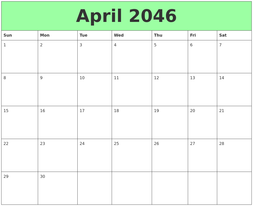 April 2046 Printable Calendars
