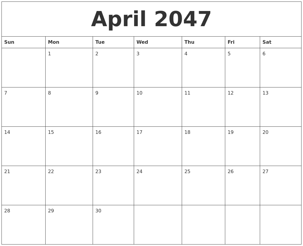 April 2047 Free Calender